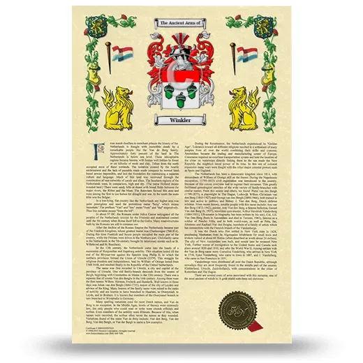 Winkler Armorial History with Coat of Arms