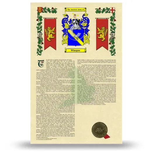 Winspur Armorial History with Coat of Arms