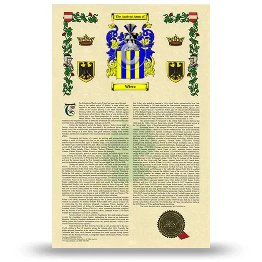 Wirtz Armorial History with Coat of Arms