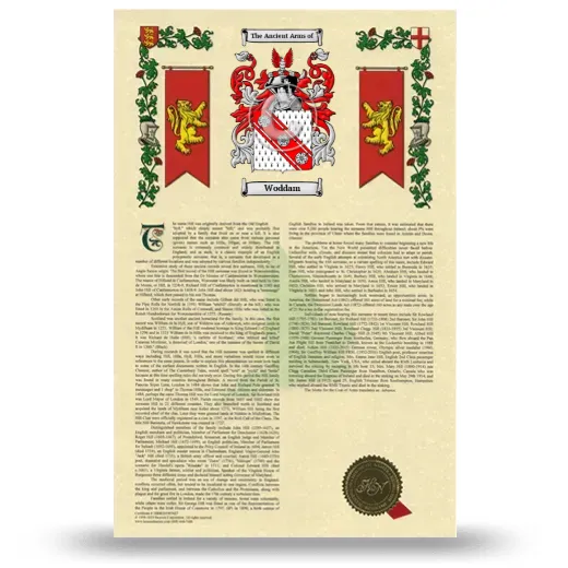 Woddam Armorial History with Coat of Arms