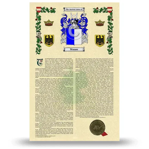Worner Armorial History with Coat of Arms