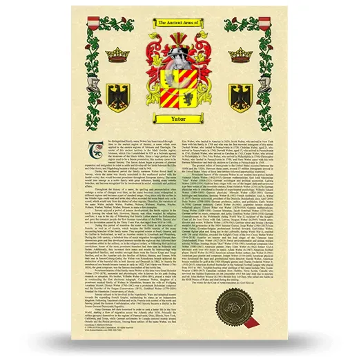 Yator Armorial History with Coat of Arms