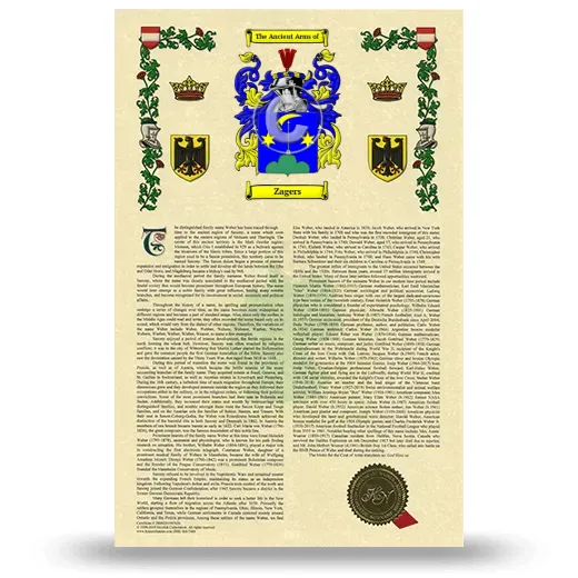 Zagers Armorial History with Coat of Arms