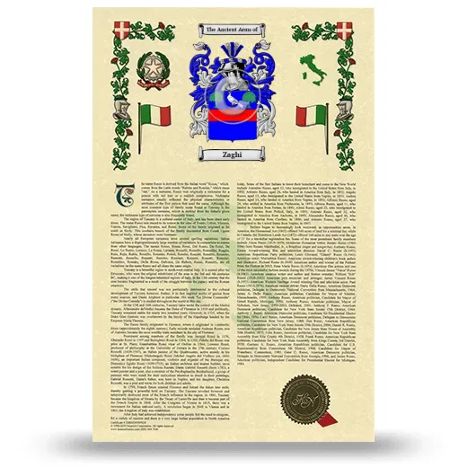 Zaghi Armorial History with Coat of Arms