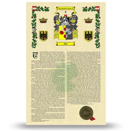 Zan Armorial History with Coat of Arms
