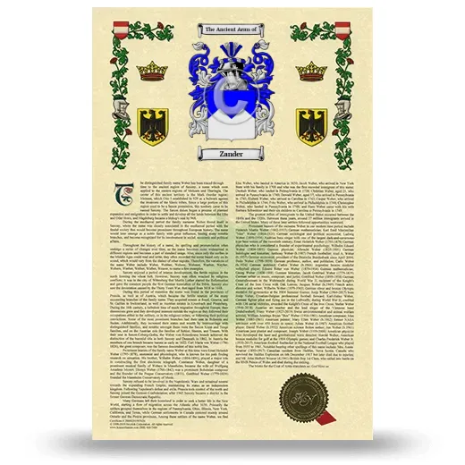 Zander Armorial History with Coat of Arms