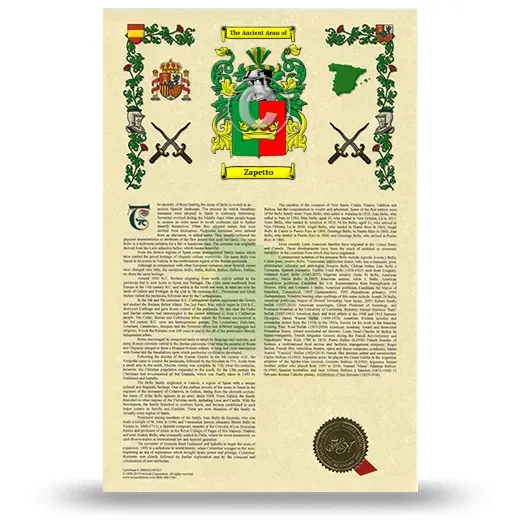 Zapetto Armorial History with Coat of Arms