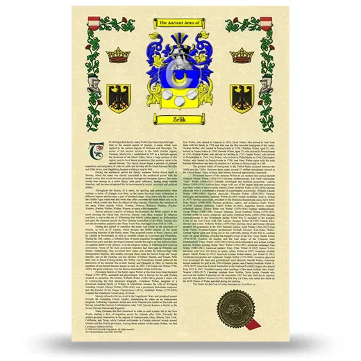 Zelik Armorial History with Coat of Arms