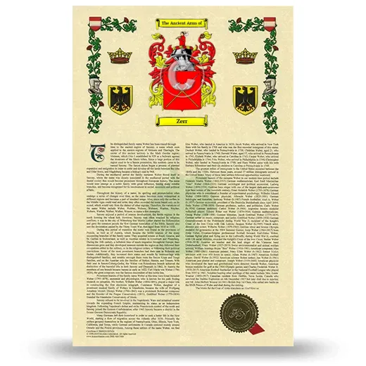Zerr Armorial History with Coat of Arms