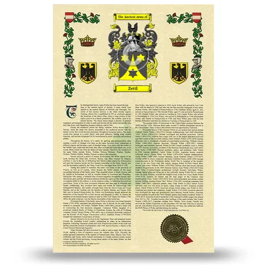 Zettl Armorial History with Coat of Arms