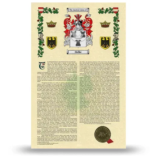 Zielke Armorial History with Coat of Arms