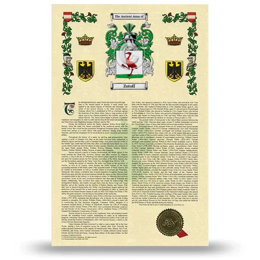 Zutoff Armorial History with Coat of Arms