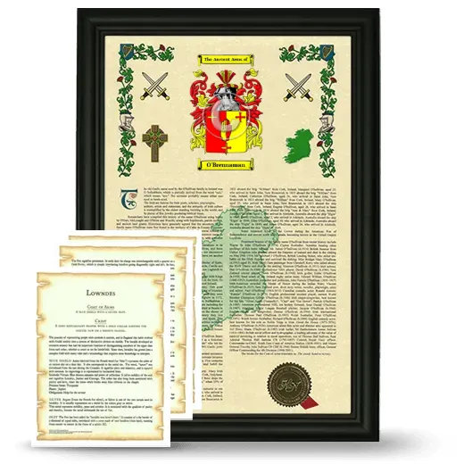 O'Brennaman Framed Armorial History and Symbolism - Black