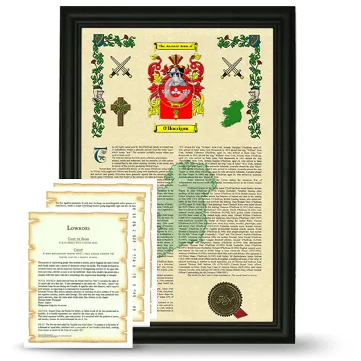 O'Hourigan Framed Armorial History and Symbolism - Black