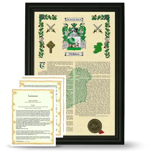 O'Kellaham Framed Armorial History and Symbolism - Black