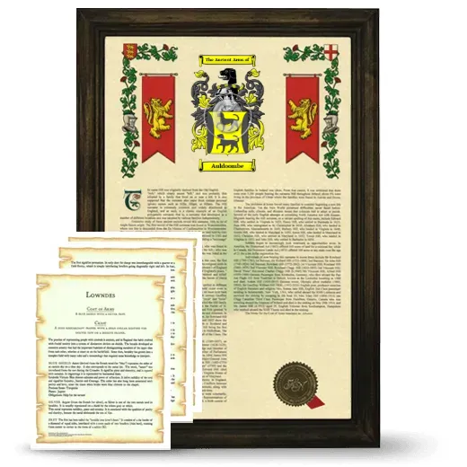 Auldoombe Framed Armorial History and Symbolism - Brown