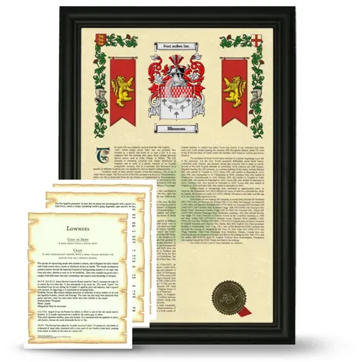 Blunson Framed Armorial History and Symbolism - Black