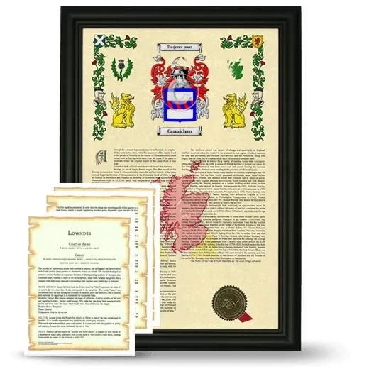 Carmichan Framed Armorial History and Symbolism - Black
