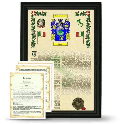 Cesar Framed Armorial History and Symbolism - Black