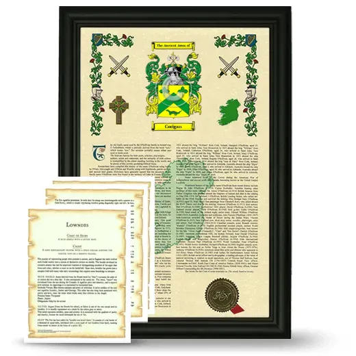 Corigan Framed Armorial History and Symbolism - Black