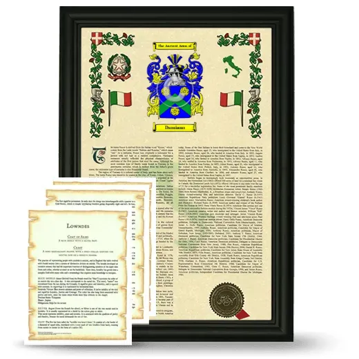 Damiano Framed Armorial History and Symbolism - Black