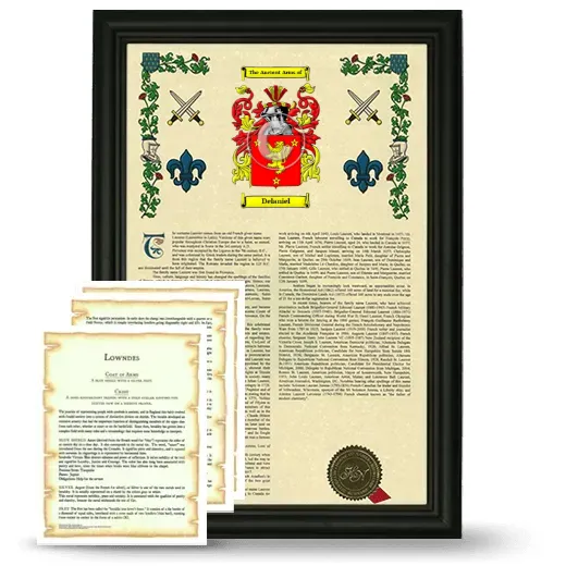 Delaniel Framed Armorial History and Symbolism - Black