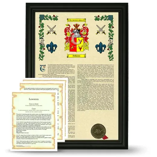 Delaron Framed Armorial History and Symbolism - Black