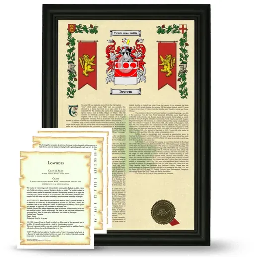 Devreux Framed Armorial History and Symbolism - Black
