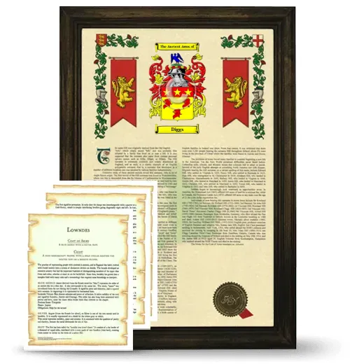 Diggs Framed Armorial History and Symbolism - Brown
