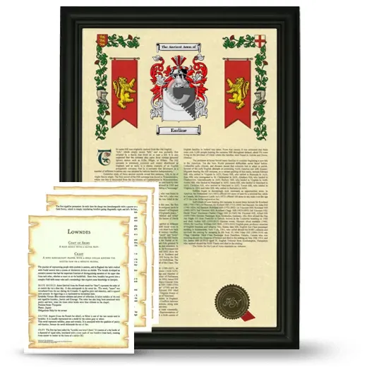 Earline Framed Armorial History and Symbolism - Black