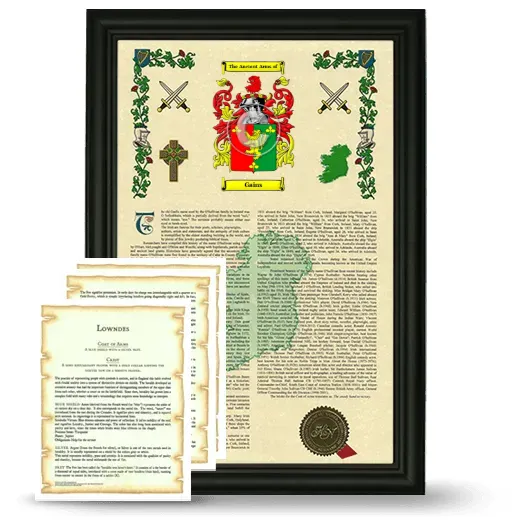 Gains Framed Armorial History and Symbolism - Black