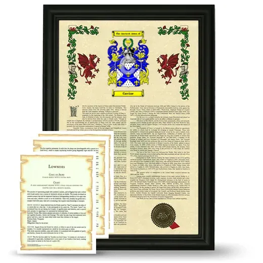 Gavine Framed Armorial History and Symbolism - Black