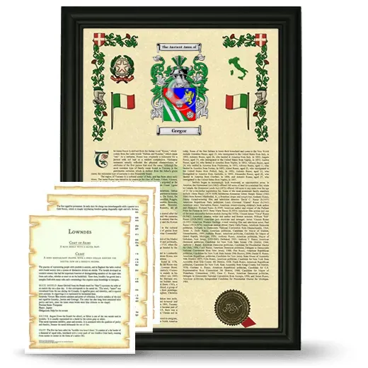 Gregor Framed Armorial History and Symbolism - Black