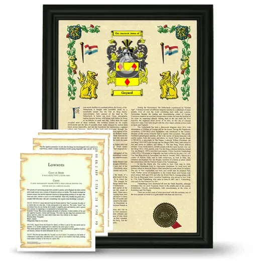 Guyard Framed Armorial History and Symbolism - Black