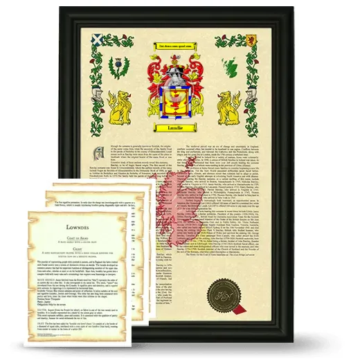 Lundie Framed Armorial History and Symbolism - Black