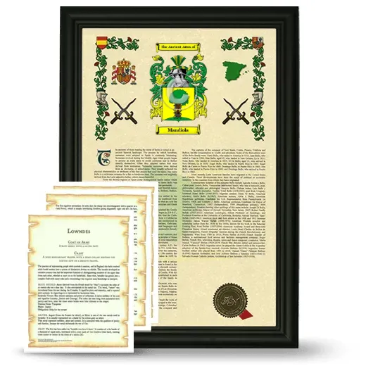 Mandiola Framed Armorial History and Symbolism - Black