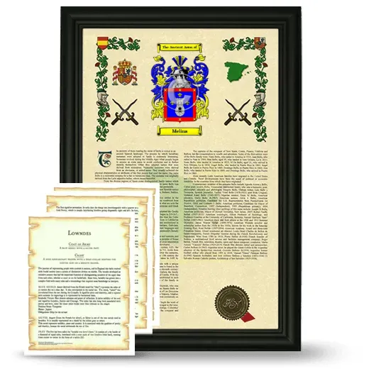 Melina Framed Armorial History and Symbolism - Black