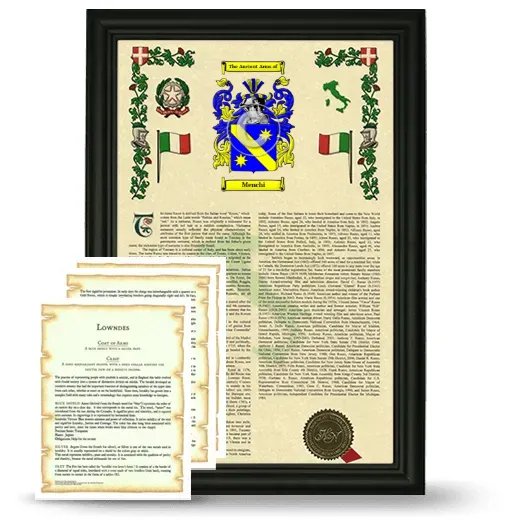 Menchi Framed Armorial History and Symbolism - Black