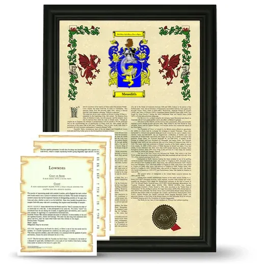 Meredith Framed Armorial History and Symbolism - Black