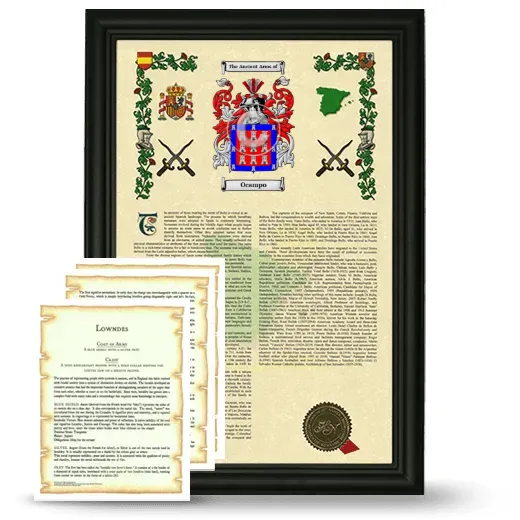 Ocampo Framed Armorial History and Symbolism - Black
