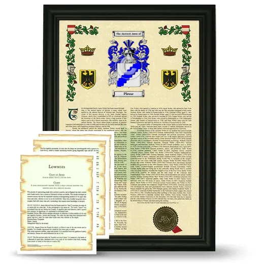 Plesse Framed Armorial History and Symbolism - Black