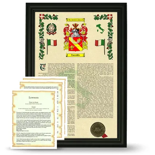 Porceddu Framed Armorial History and Symbolism - Black