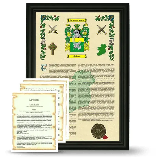 Quinne Framed Armorial History and Symbolism - Black