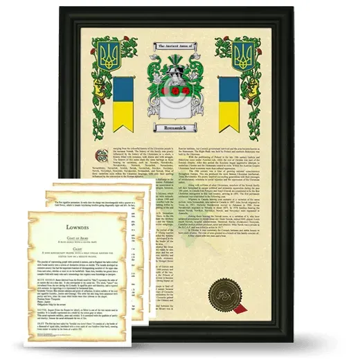 Romanick Framed Armorial History and Symbolism - Black