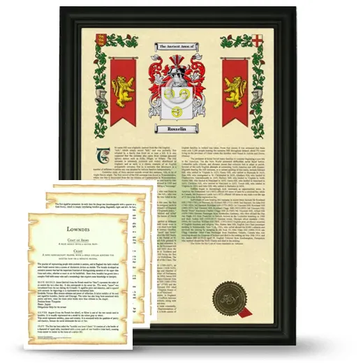 Rosselin Framed Armorial History and Symbolism - Black