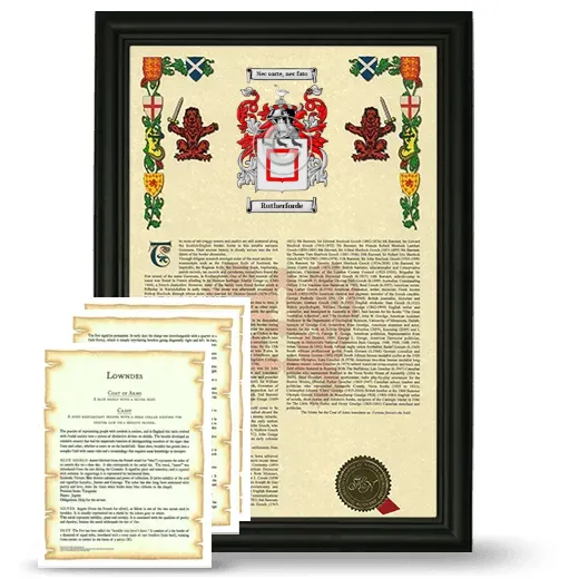 Rutherforde Framed Armorial History and Symbolism - Black