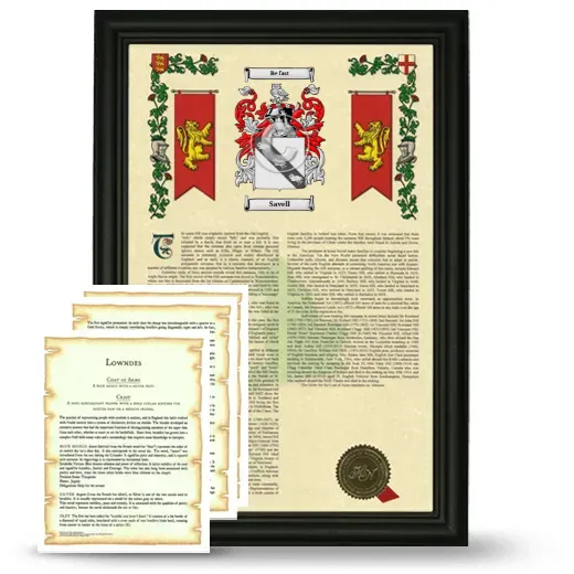 Savell Framed Armorial History and Symbolism - Black
