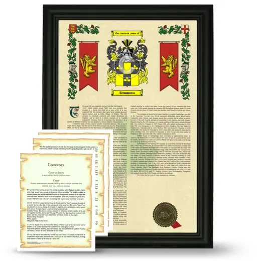 Semmons Framed Armorial History and Symbolism - Black