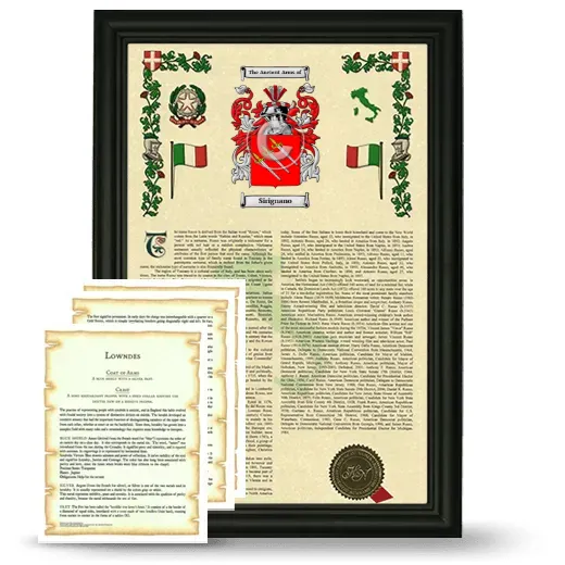 Sirignano Framed Armorial History and Symbolism - Black