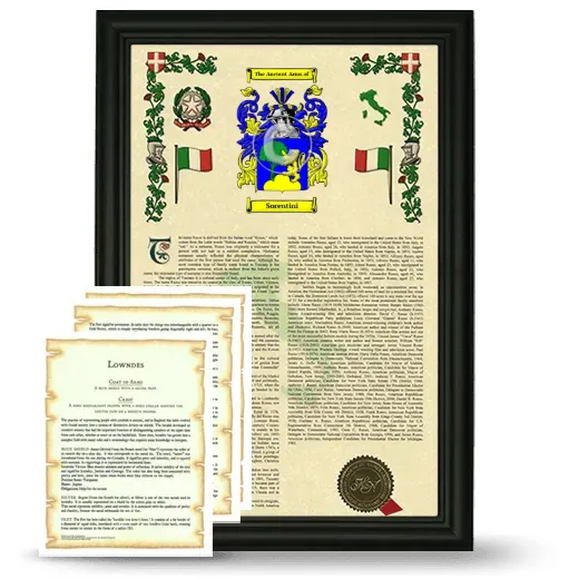 Sorentini Framed Armorial History and Symbolism - Black